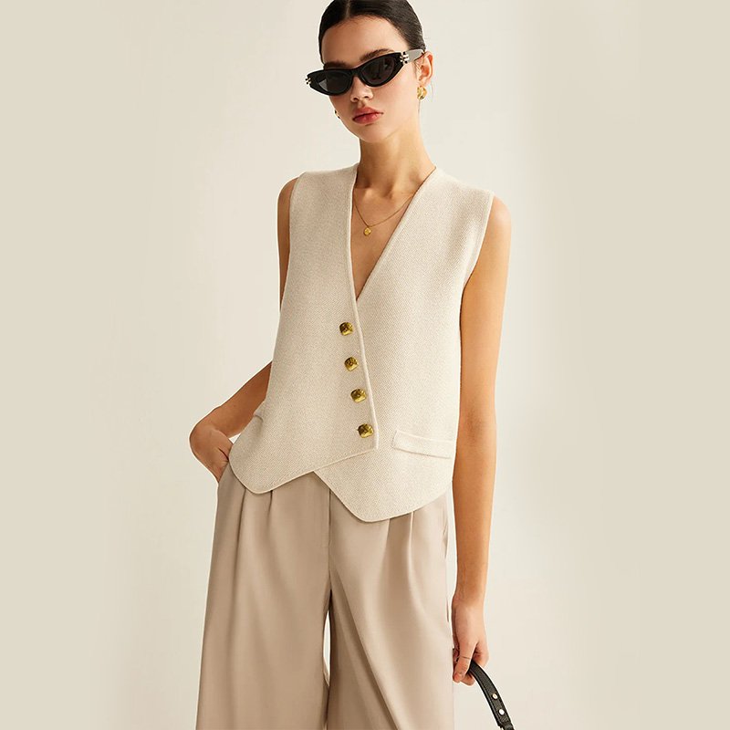 Asymmetrical Button Sweater Vest-2