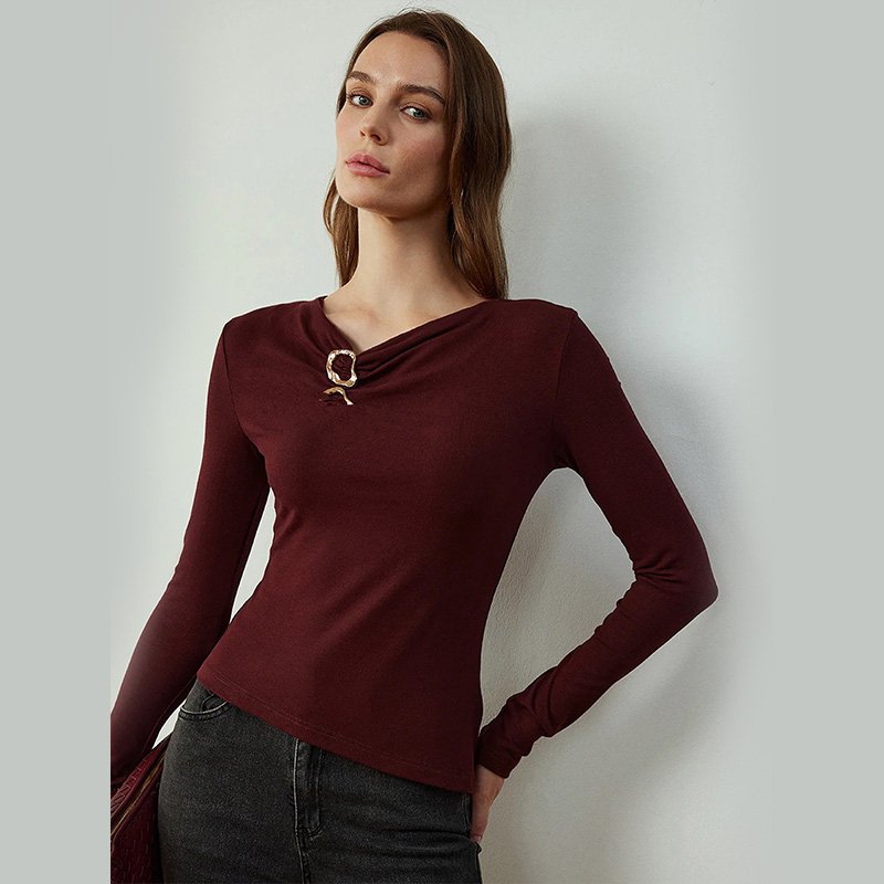 Cowl Neck Long Sleeves T-Shirts-8