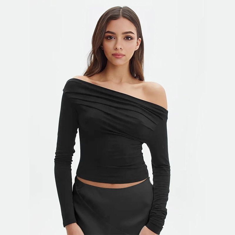 Off-Shoulder Long Sleeve T-Shirt-4