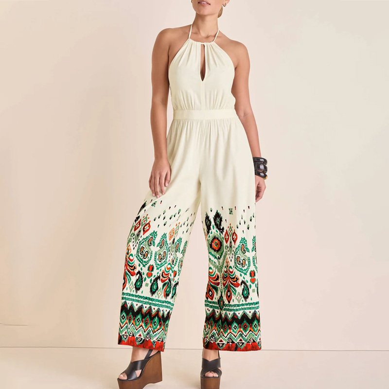 Linen Halter Print Jumpsuit