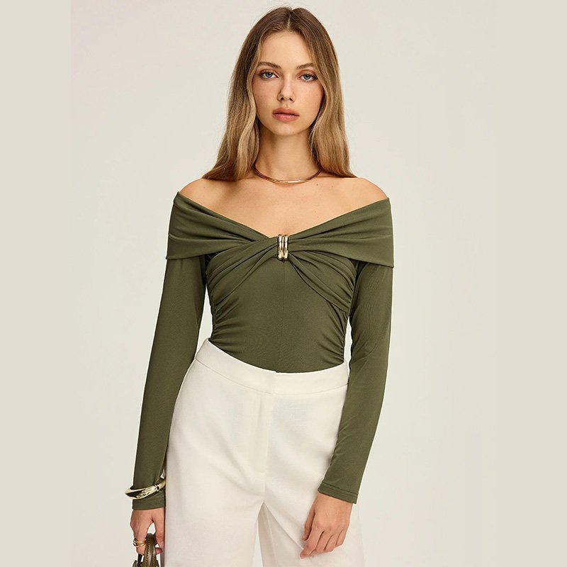 Off-Shoulder Long Sleeve Blouse-5