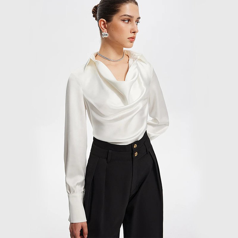 V-Neck Pleated Long Sleeve Blouse-8