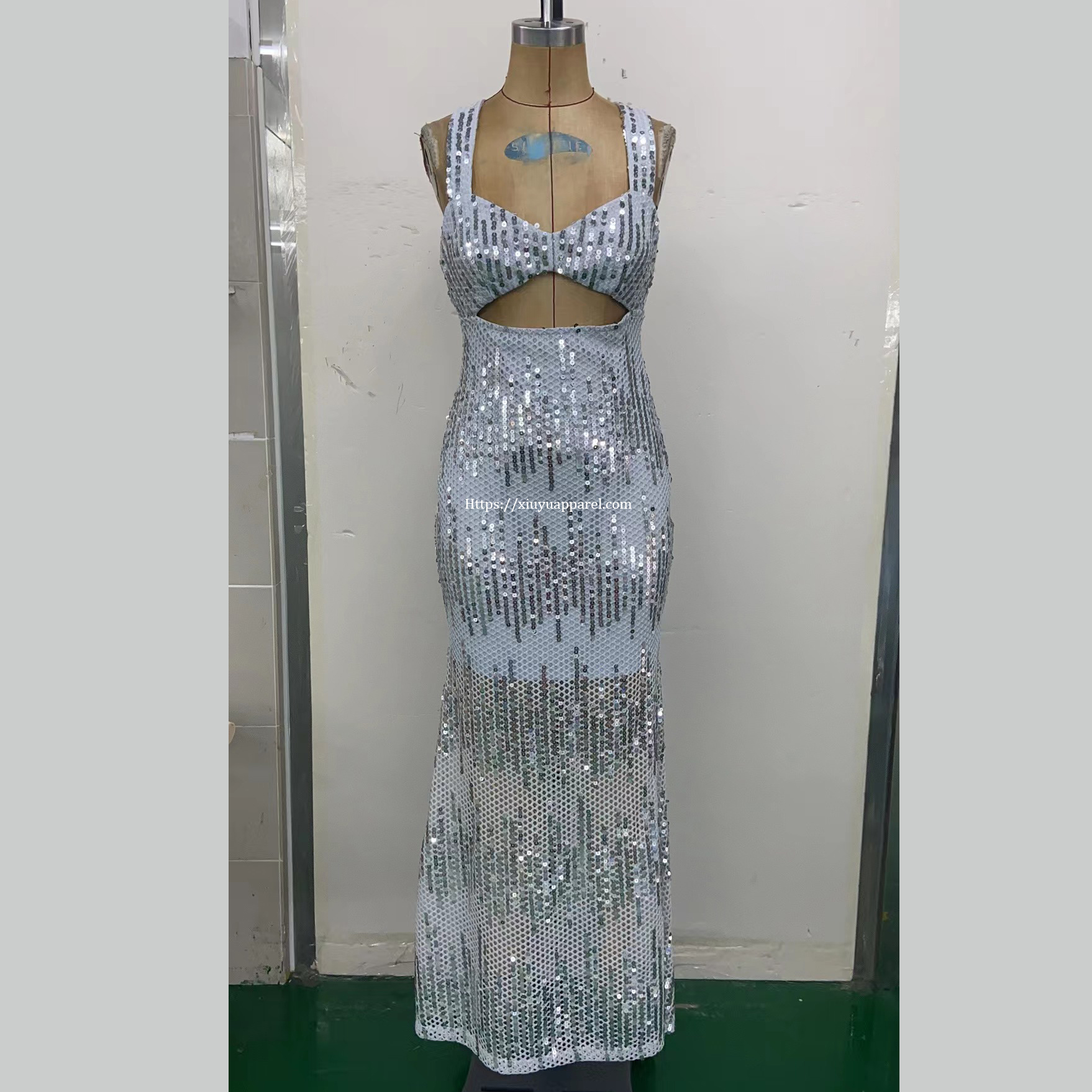 Silver sequins Marmaid Maxi Dress