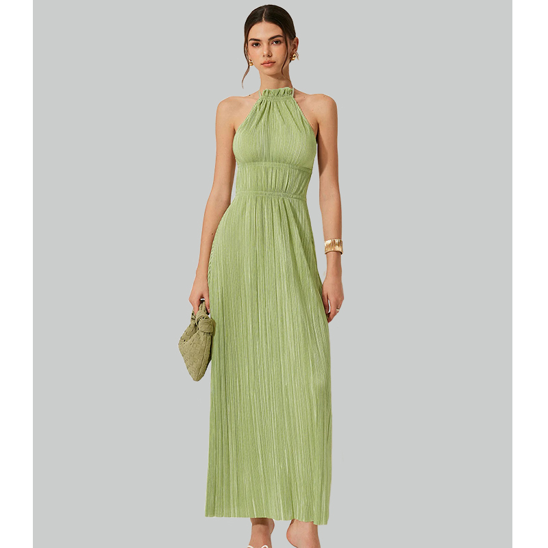 Pleated Halter Backless Plisse Dress We Can Do