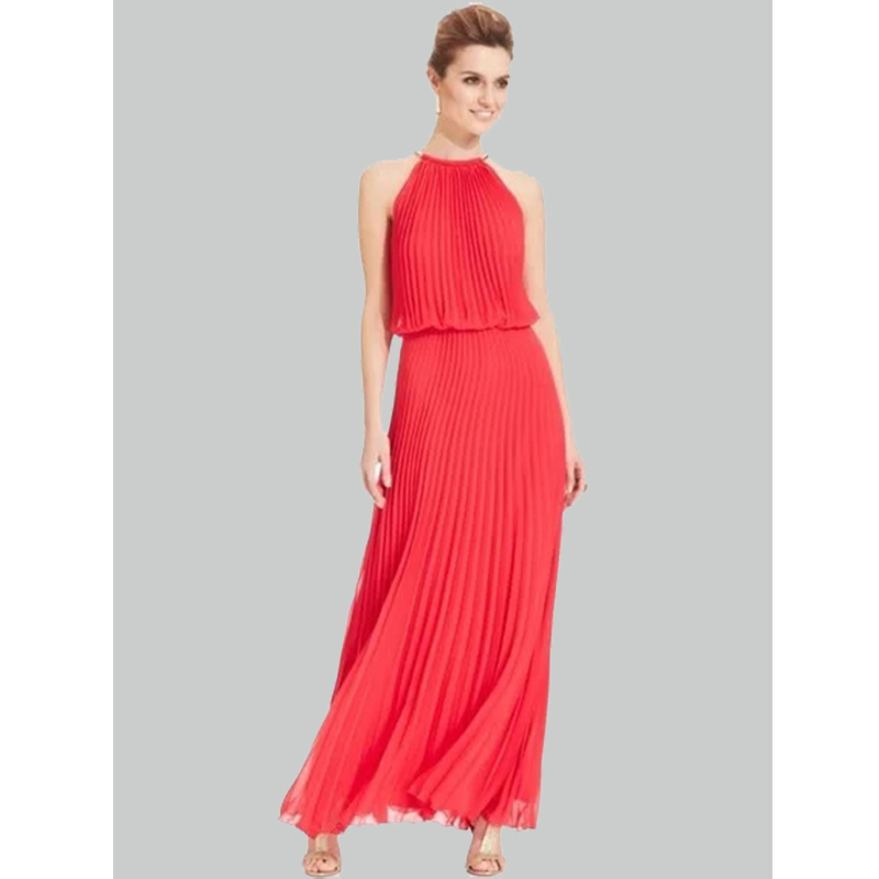 Pleated Chiffon Halter Dress