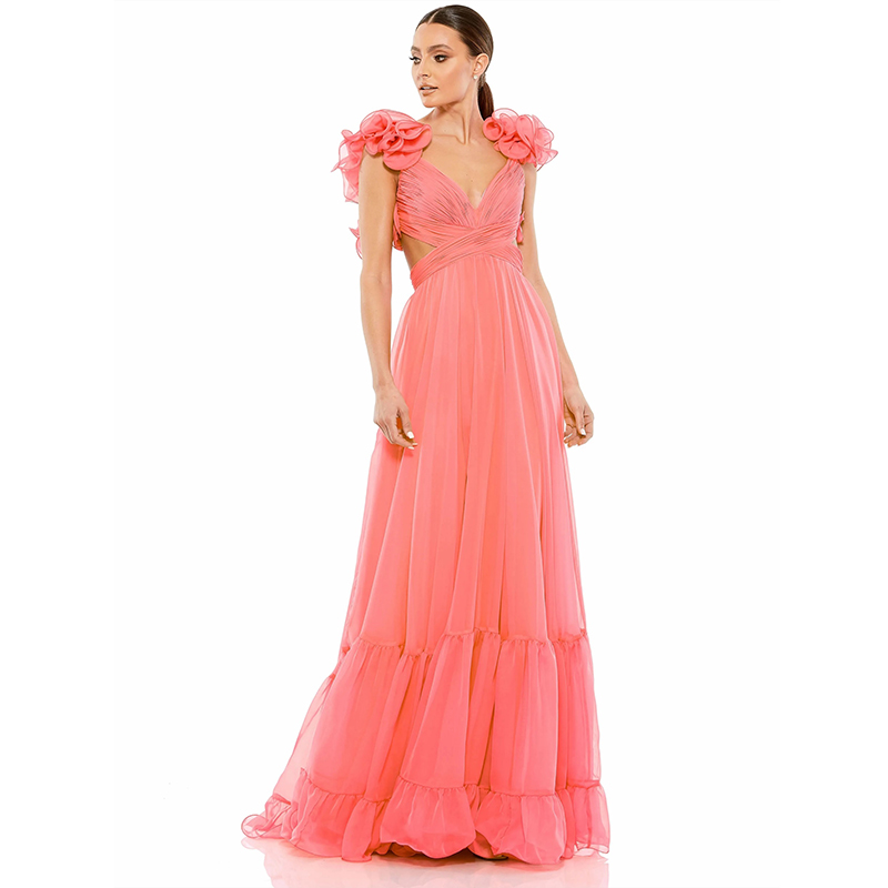 Sleeveless Ruffle Tiered Cut-Out Chiffon Maxi Dress