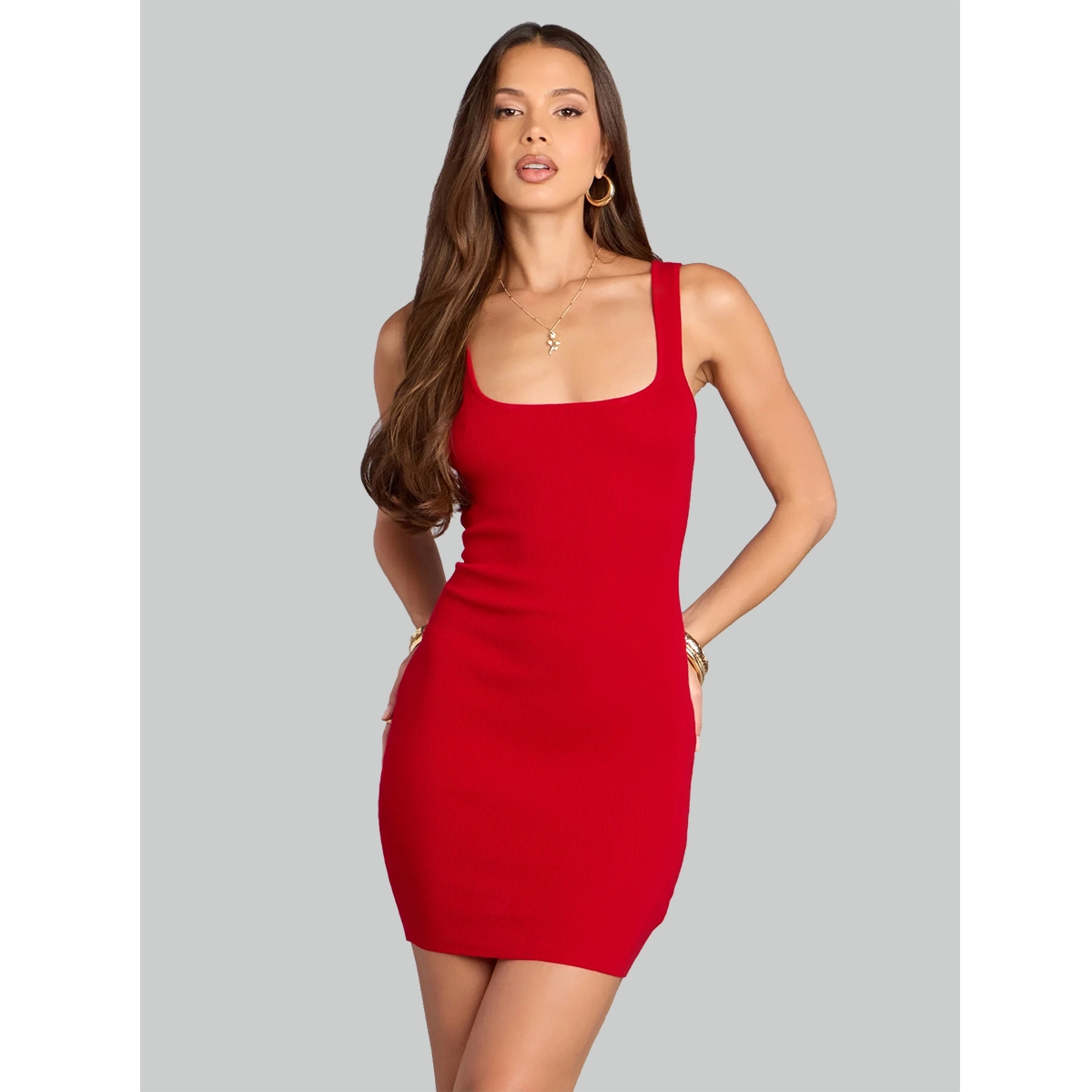 Red bodycon dress developed for boutique labels and private label eveningwear production