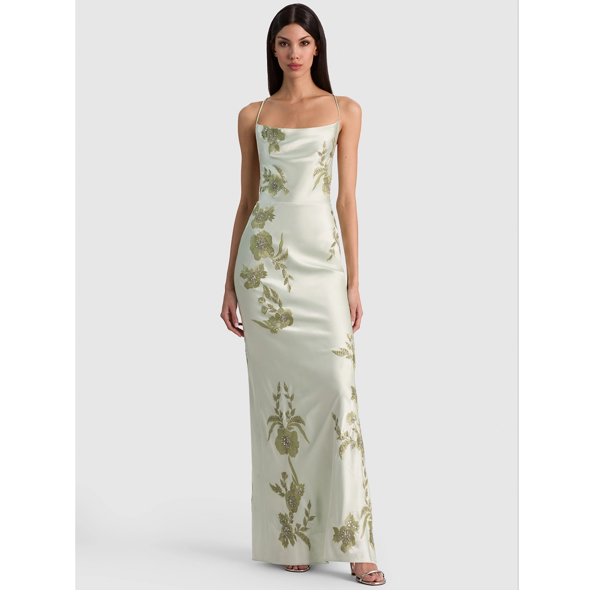luxury slip dress thin straps delicate floral embroidery slim-fit silhouette