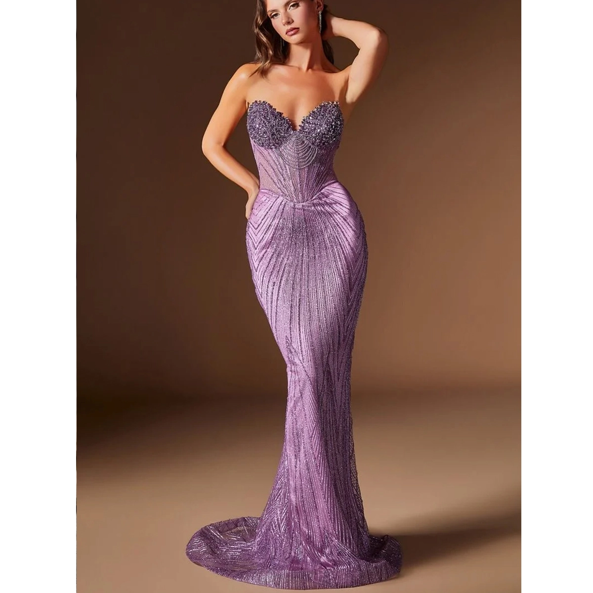 strapless prom dress sheer corset bodice sweetheart neckline crystal bead embellishment fitted silhouette wholesale