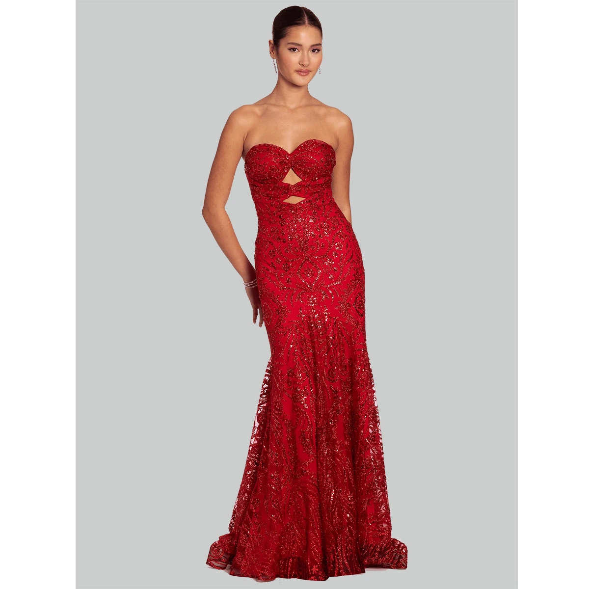 off shoulder evening dress with strapless cutout neckline corset bodice lace up back floor length gown