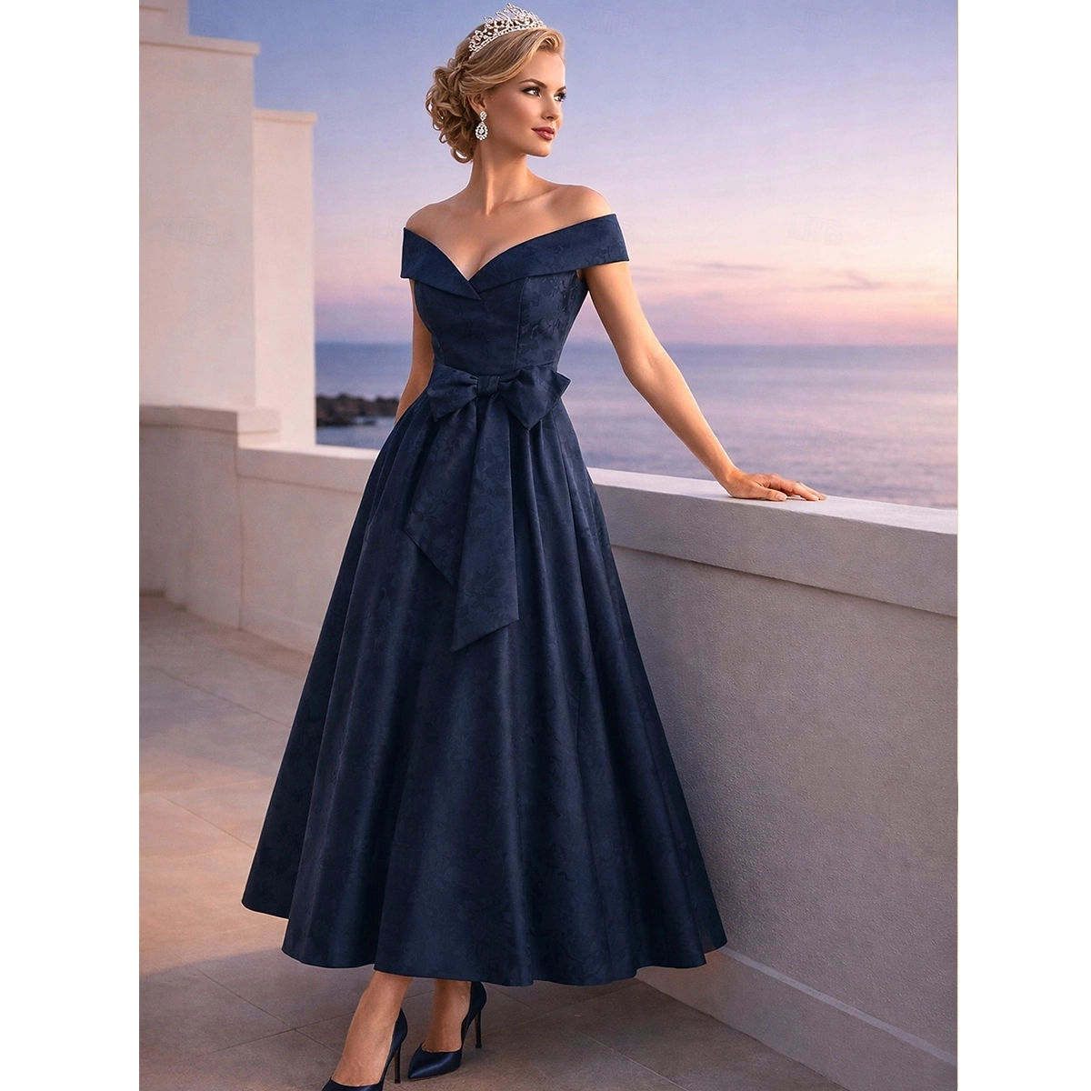 off shoulder vintage wedding guest dress with bow detail a line floor length silhouette elegant occasion dress manufacturer wholesale supplier