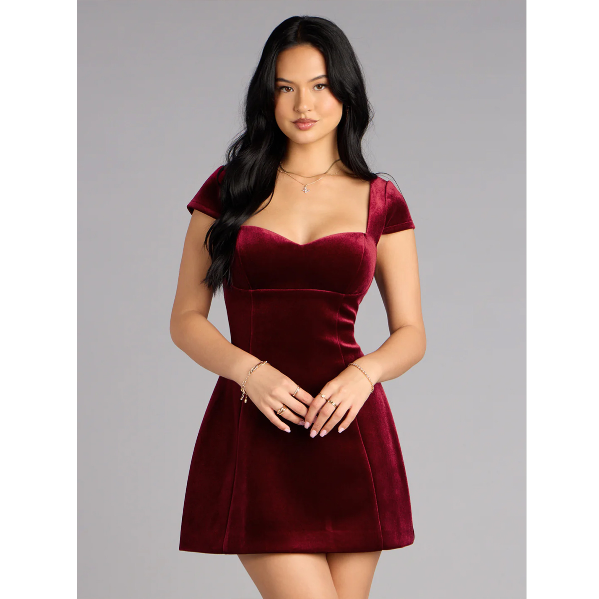 a line velvet dress sweetheart neck cap sleeves fitted bodice mini party dress