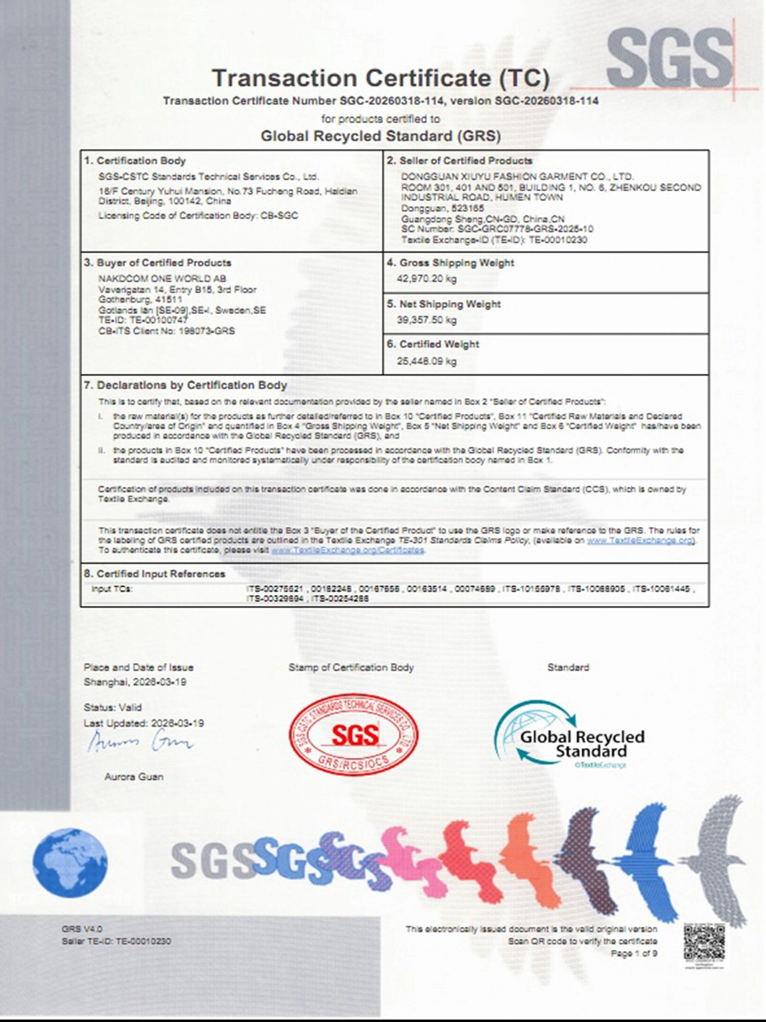 TC for Global Recycled Standard