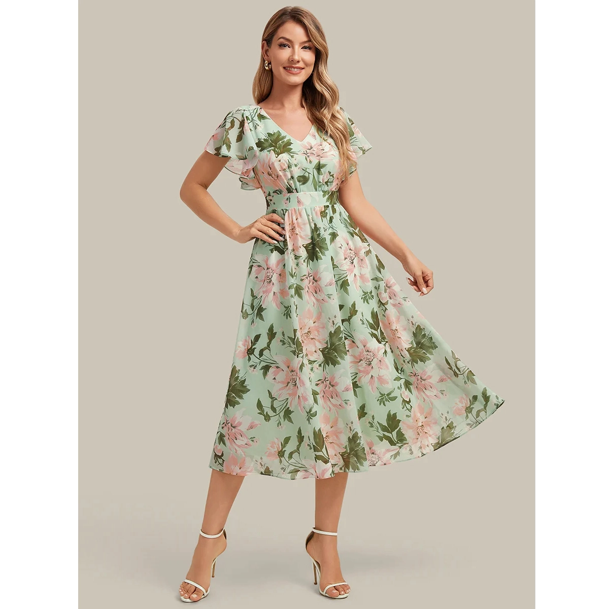 A-Line Chiffon Midi Dress