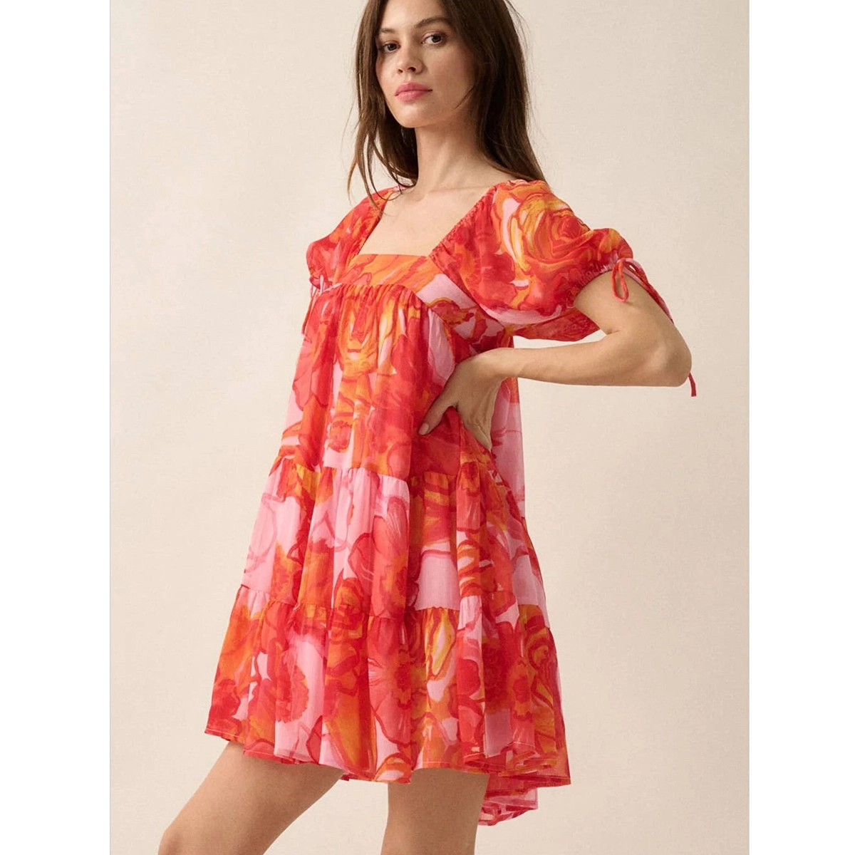 Chiffon Puff Sleeve Dress