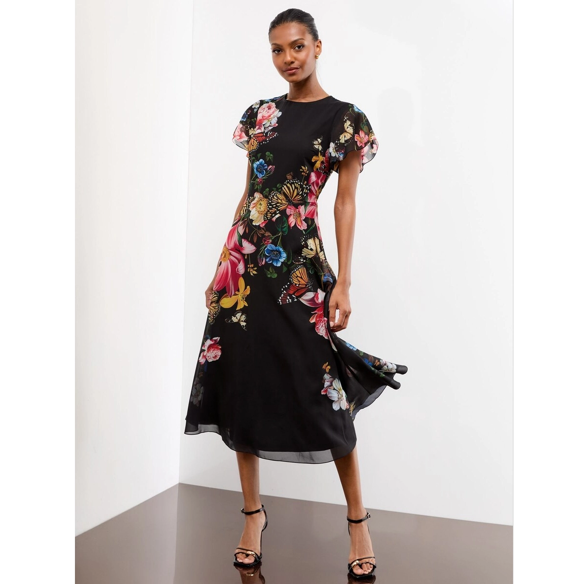 Fit and Flare Chiffon Midi Dress
