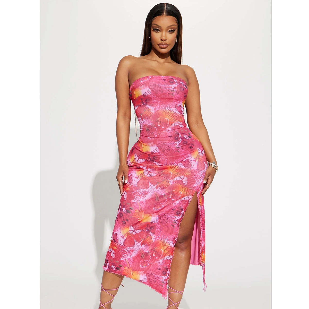 Flower Mesh Midi Dress