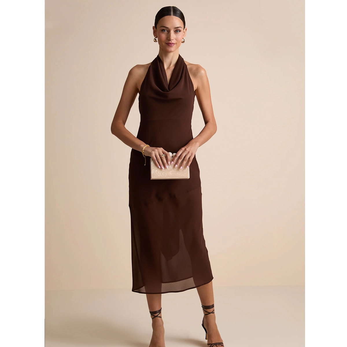 Halter Chiffon Midi Dress
