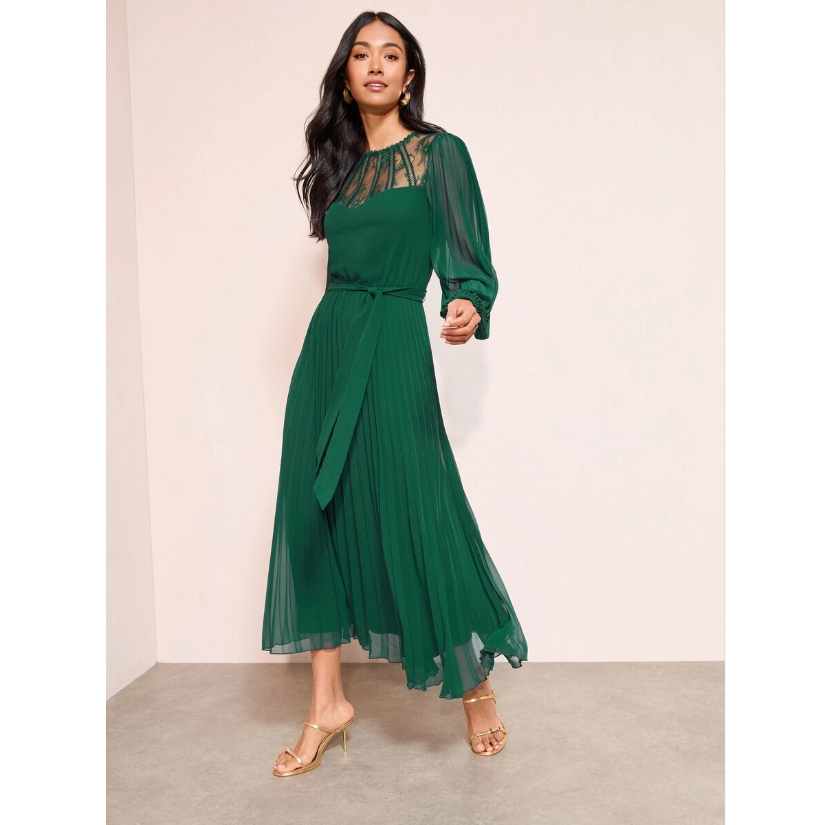 Long Sleeve Chiffon Midi Dress