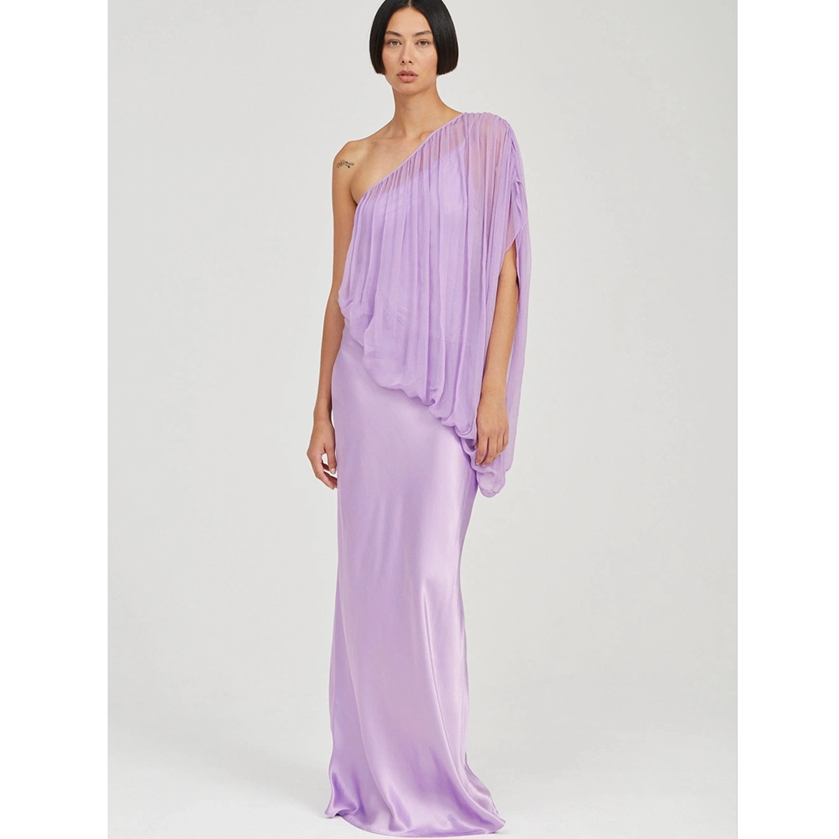 One Shoulder Chiffon Maxi Dress