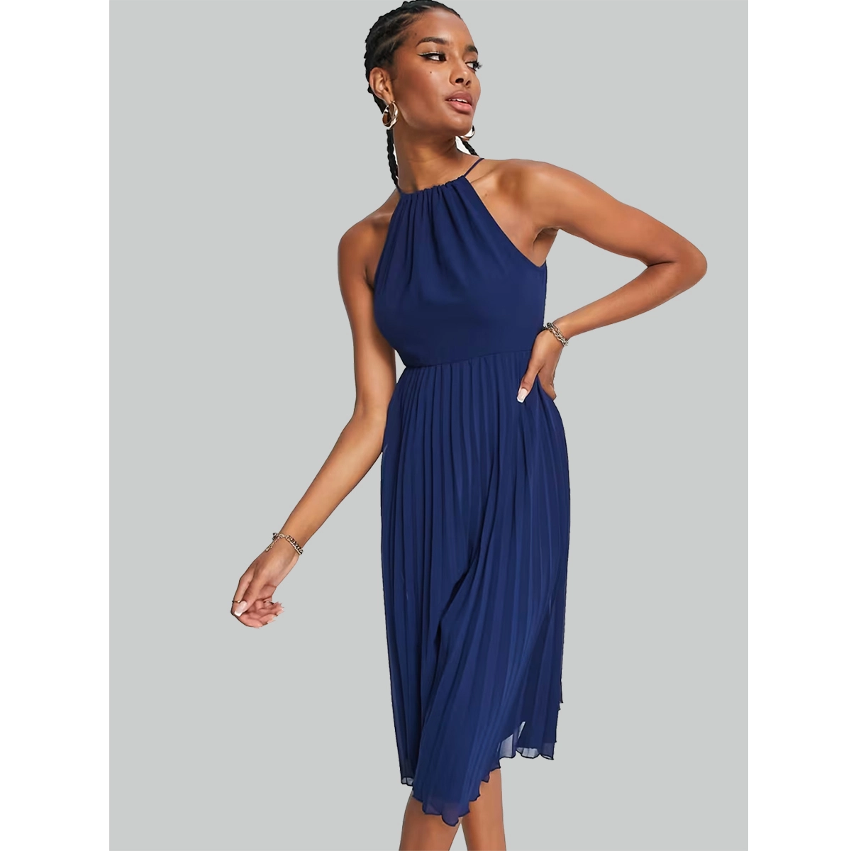 Pleated Chiffon Midi Dress