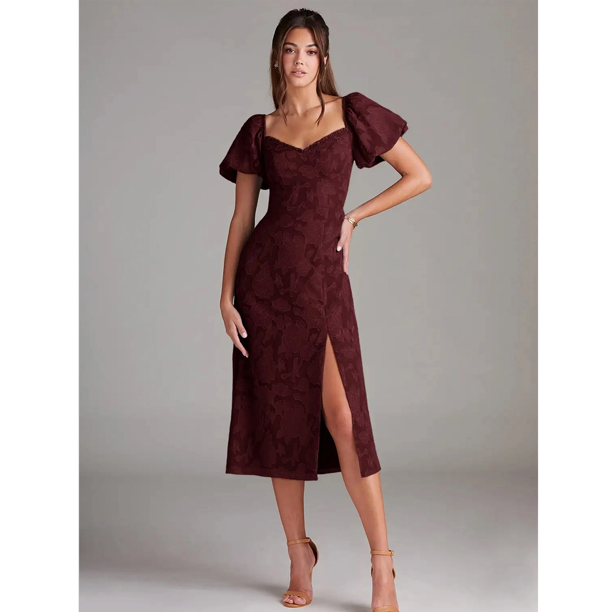 Puff Sleeve Midi Dress