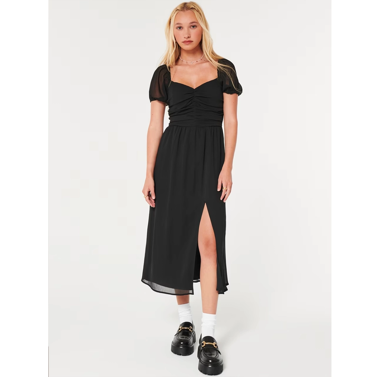 Ruched Chiffon Midi Dress