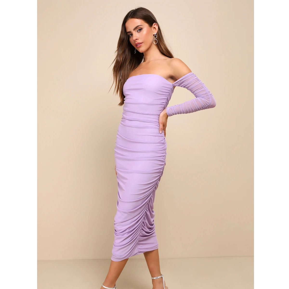 Ruched Off Shoulder Dress