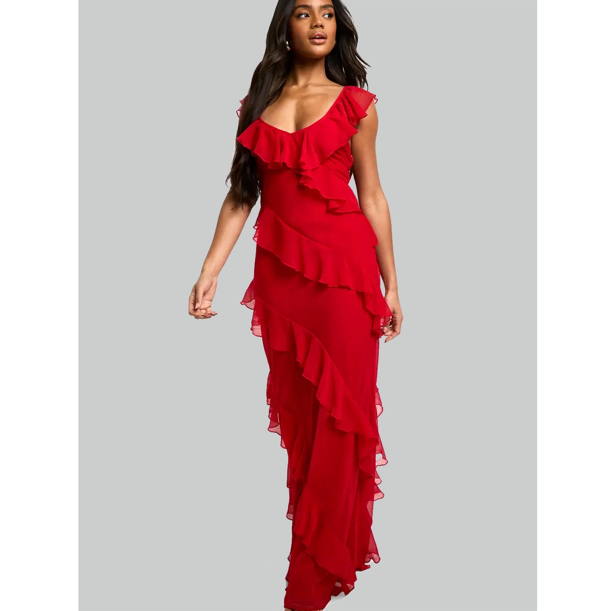 Ruffle Chiffon Maxi Dress