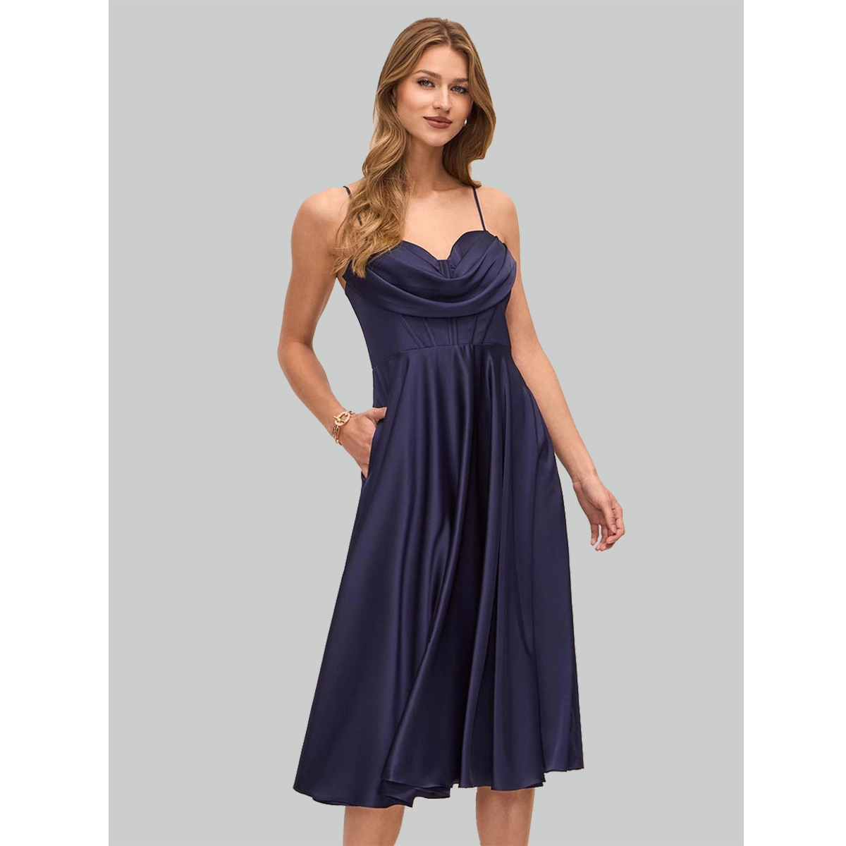 Satin Fit and Flare Dress