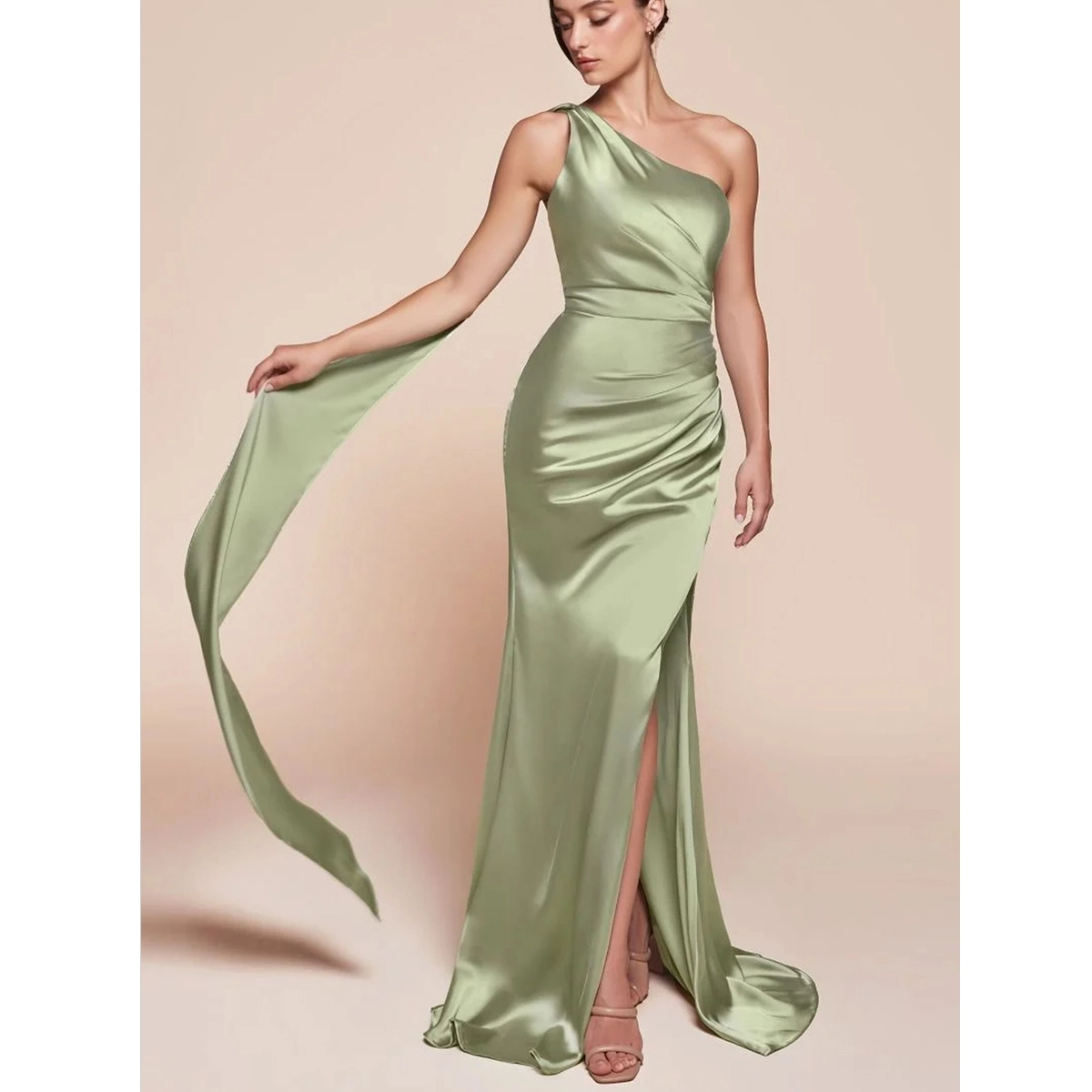 Satin One-Shoulder Evening Dress