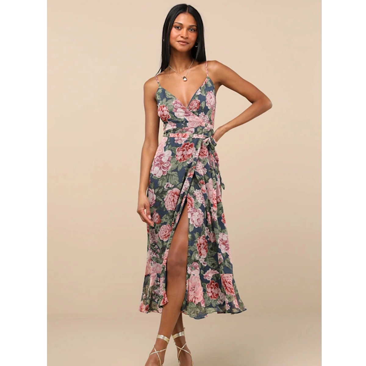 Wrap Chiffon Midi Dress